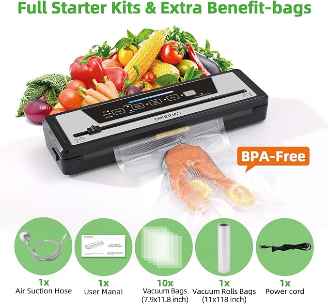 Vacuum Sealer Machine | Powerful 85kPa Suction | Bags and Cutter Included | Compact One-Touch Automatic Food Sealer with External Vacuum System | Preserve Freshness, Prevent Freezer Burn