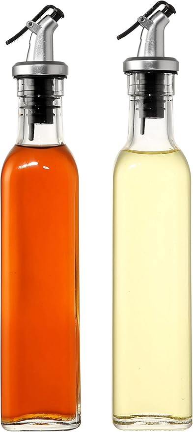 Juvale Olive Oil Dispenser Bottle Set - 2 Pack, 8.5 oz (250 mL), Clear Glass - Oil & Vinegar Dispenser Cruets with No-Leak Pour Spouts - Dishwasher Safe Kitchen Accessory