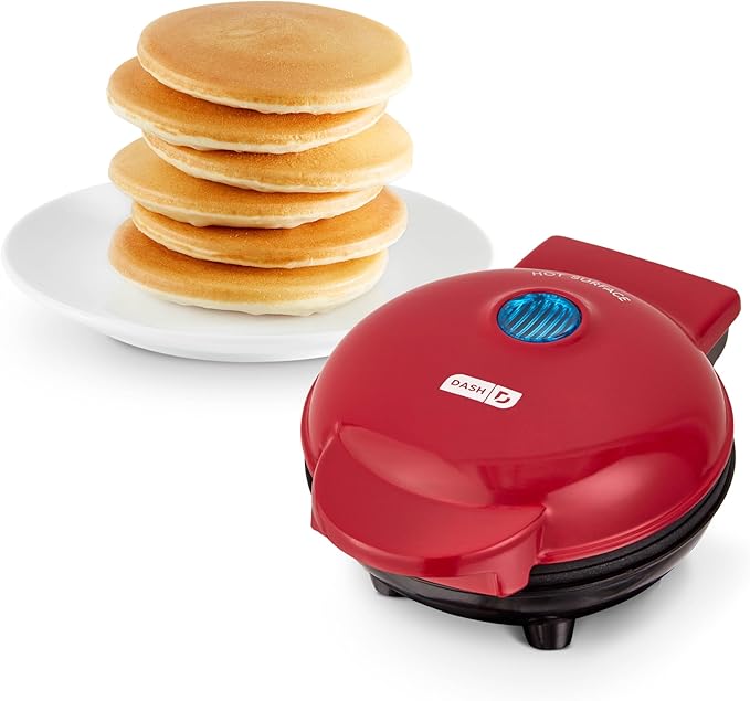 Dash Mini Maker Griddle - Compact Griddle for Creative Homemade Treats - PTFE nonstick surface, Quick Heat-Up System & Space-Saving Design - Red