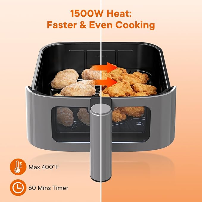 OLIXIS 4QT Air Fryer with Visible Window, 1500W Digital Touchscreen Air Fryer with 8 Presets, Auto Shut Off & Nonstick Dishwasher Safe Basket, 60-Min Timer, Max 400°F, Grey