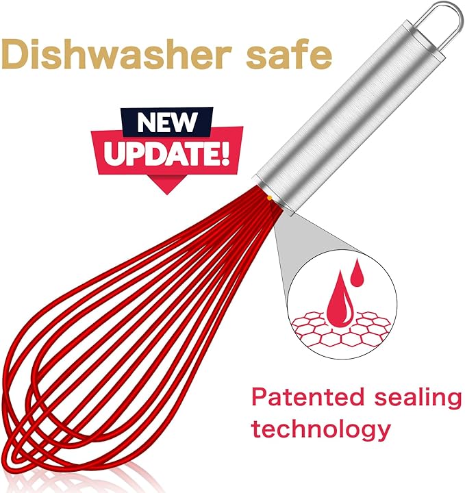 OYV Silicone Rubber Whisk,Premium Whisks For Cooking Non Scratch,Stainless Steel & Silicone Wisk For Nonstick Cookware Pans, High Heat Resistant kitchen Whisks set of 3,Red