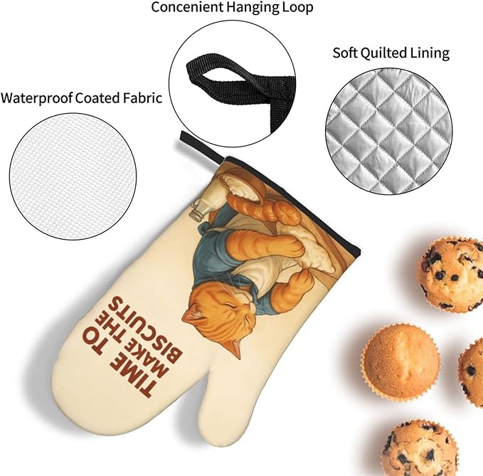 Cute Cat Oven Mitts and Pot Holder Set, Funny Heat Resistant Kitchen Gloves Hot Pad, Cooking Baking Lovers Spring Easter Gifts for Women, Whimsical Kitchen Decor & Gifts for Chef Cooks Cat Lovers Mom
