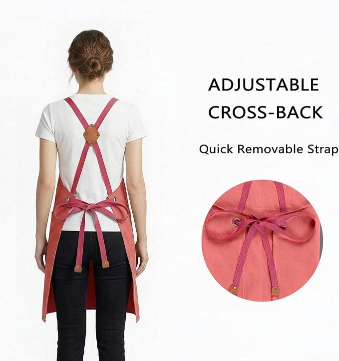 ZOMAO Chef Apron for Women Men with Large Pockets, Cotton Canvas Cross Back Waterproof Work Aprons for Kitchen Cooking Bib