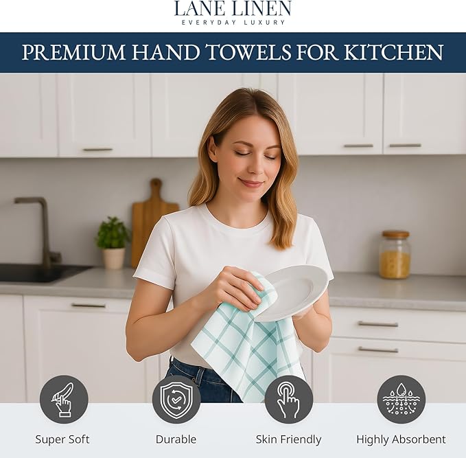 LANE LINEN Kitchen Towels & Dishcloths Set of 12-100% Cotton, Quick-Drying 18” x 28” Absorbent Dish & Tea Towels, Soft Hand Towels for Kitchen - Aqua
