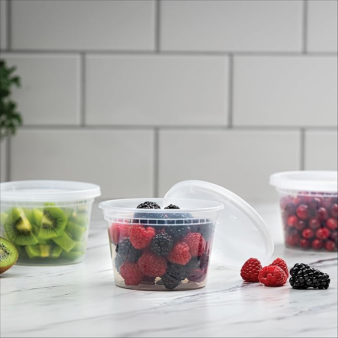 Stack Man 16 oz Deli Containers with Lids (48 Sets) – Pint Clear Plastic Food Storage Containers, Airtight Leak-Resistant Seal, BPA-Free, Microwave & Freezer Safe, Meal Prep Soup Takeout To-Go
