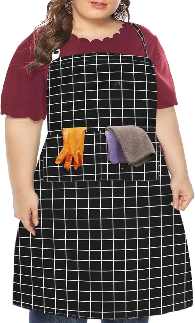 LOLOMLO Oversize Canvas Cotton Apron, Extra Large Aprons with Long Strap, Adjustable Neck Tear Resistant Plus Size aprons