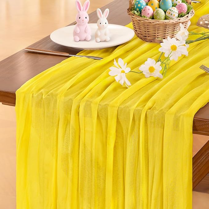 Socomi Yellow Cheesecloth Table Runner Easter SpringBoho Rustic Gauze 120 inch 10FT Cheese Cloth Runner for Wedding Party Baby Shower Birthday Home Decor