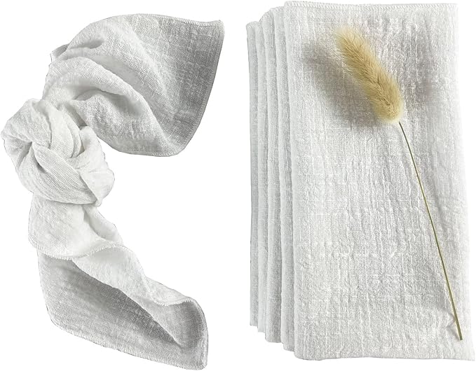 EHLDekol Gauze Cloth Napkins 6 Pack 16x16 Inches 100% Natural Soft Cotton Weddings Decorative Parties Family Everyday Use Bulk Linen Dinner Napkins (White, 6 Pack)