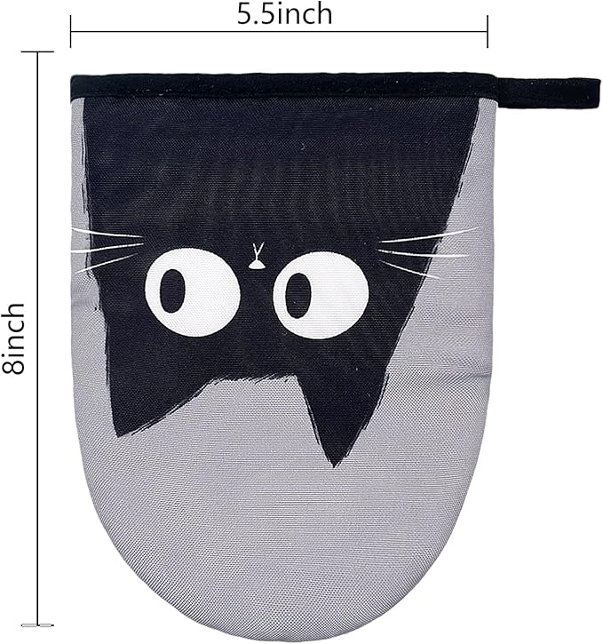 Black Cat Mini Silicone Oven Mitts 2-Pack Set, Heat Slip Resistant Kitchen Gloves, Soft Short Oven Mittens for Safe Cooking Baking Grilling