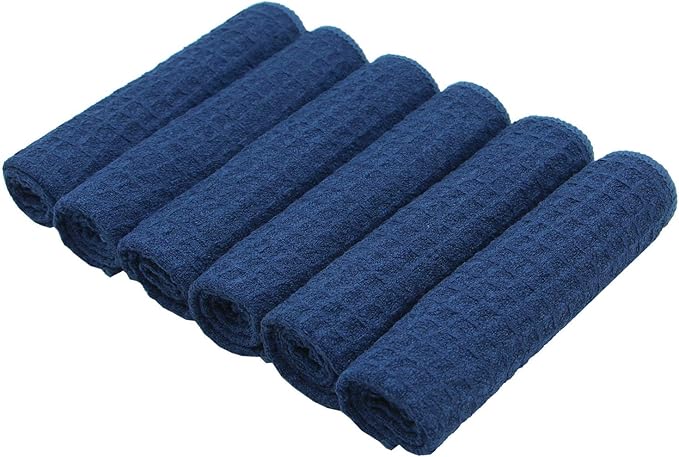 Microfiber Kitchen Cleaning Cloth Thick Dish Rags Waffle Weave Washcloths Dish Cloths Ultra Absorbent Odor Free 12inch X 12inch 6 Pack Navy Blue