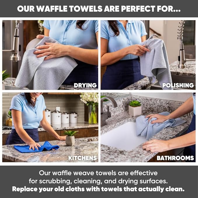 Kitchen Towels - Microfiber Waffle Weave Towels | Absorbent, No Lint, Thick, Reusable, Commercial, Soft, Hand, Tea, Glass, Bar, Sublimation Blank, Polyester Cloths (Red, 16 x 16 (6 Pack))