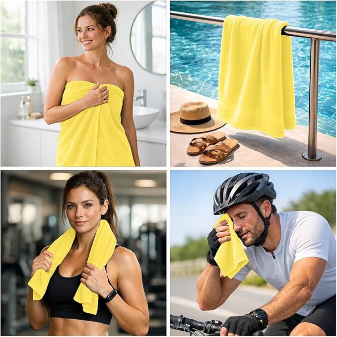 DAN RIVER 8 PC Luxury Bath Towels for Bathroom, 2 Bath, 2 Hand, and 4 Wash Cloths, 600 GSM 100% Ring Spun Cotton Towel Set, Highly Absorbent, Gym, Hotel, and Spa, Yellow