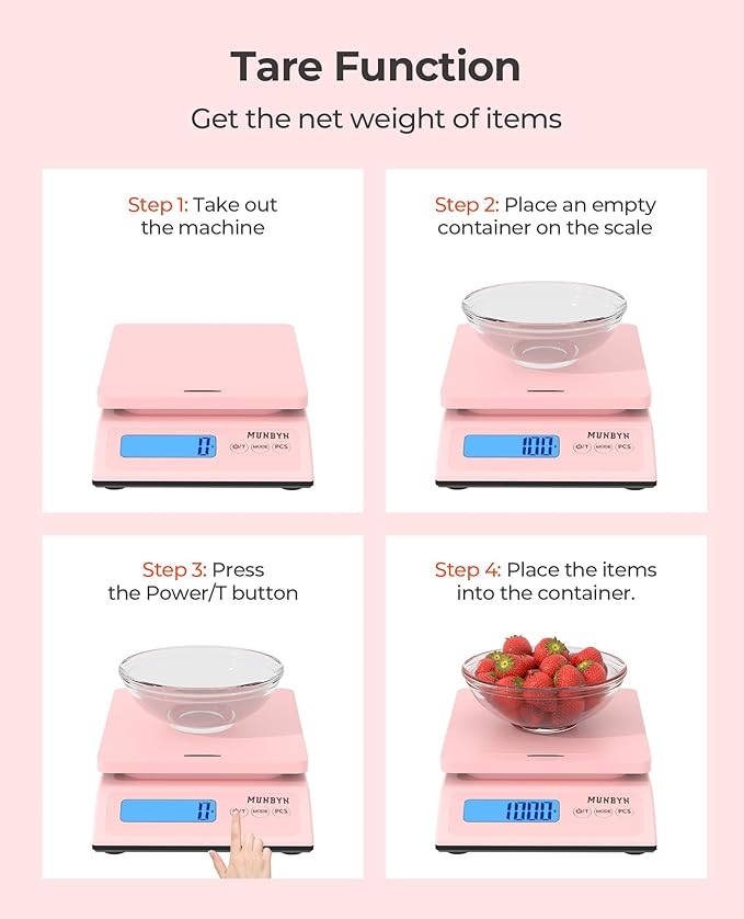 MUNBYN Shipping Scale, Accurate 66lb/0.1oz Postal Scale with Sweet Pink Style, Hold/Tear/PCS Function, Auto-Off, Battery & AC Adapter, Back-Lit LCD Display, Digital Scale for Packages and Food Pink