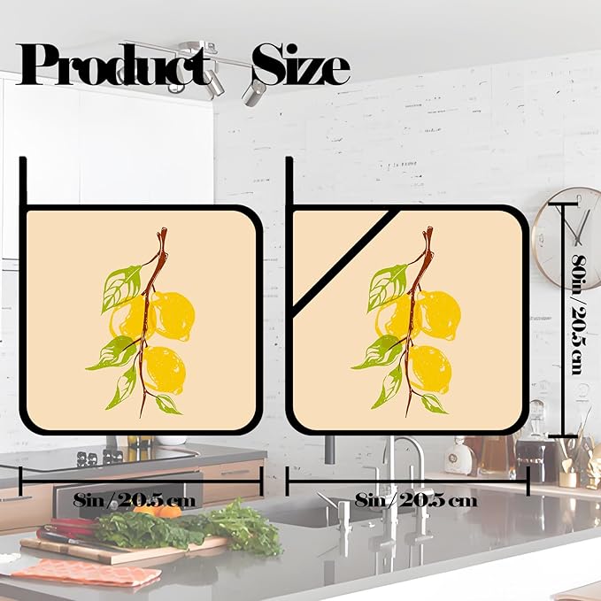 Watercolor Lemon Fruits Pot Holders Set of 2,Kitchen Heat Resistant Potholders for Microwave Cooking Baking Oven and BBQ Gifts for Women