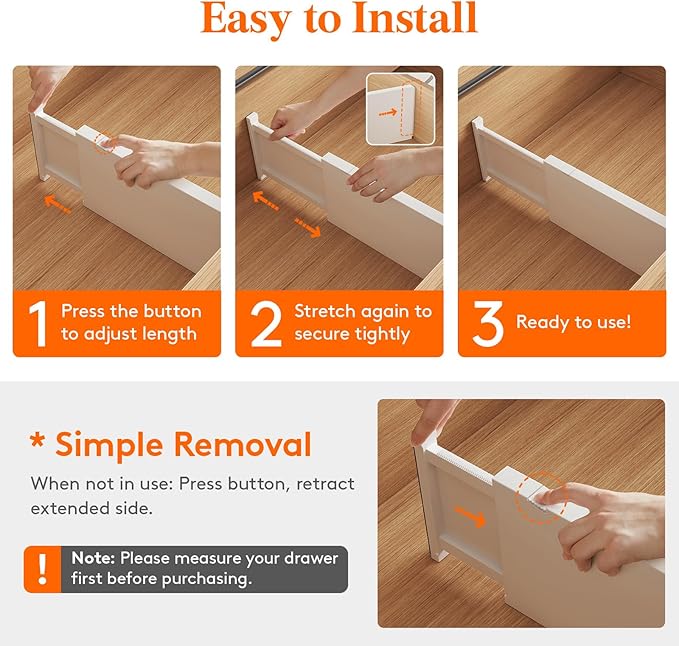 Lifewit 6 Pack 6" High Drawer Dividers 34-56cm/13.5-22" Adjustable Drawer Organizer for Clothes/Utensils, Expandable Drawer Separator in Dresser/Kitchen/Bedroom/Office Organization & Storage White