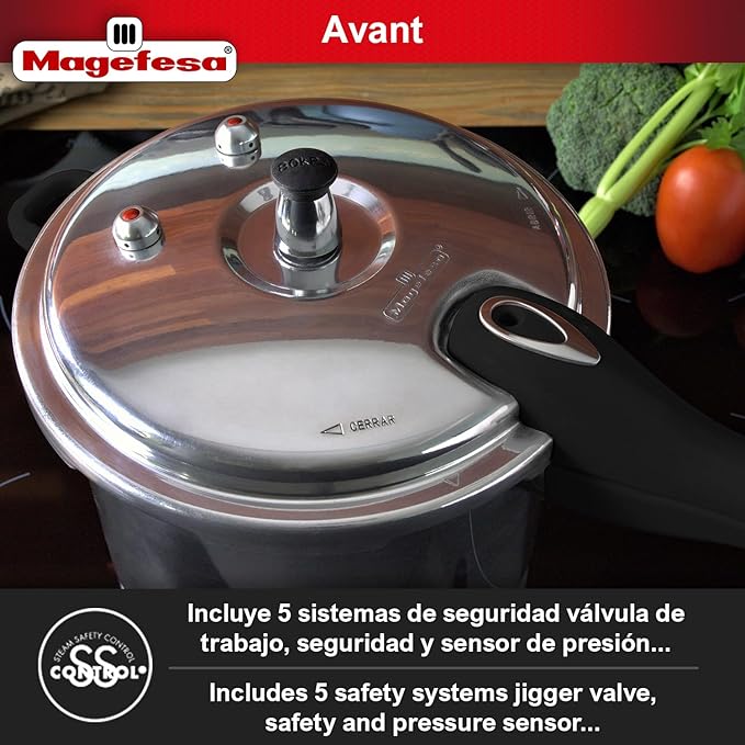 MAGEFESA Avant 8.5-Quart Aluminum Pressure Cooker, Compatible with Gas, Electric, Ceramic Stoves, Pressure Canner, Stovetop Instant Fast Cooking