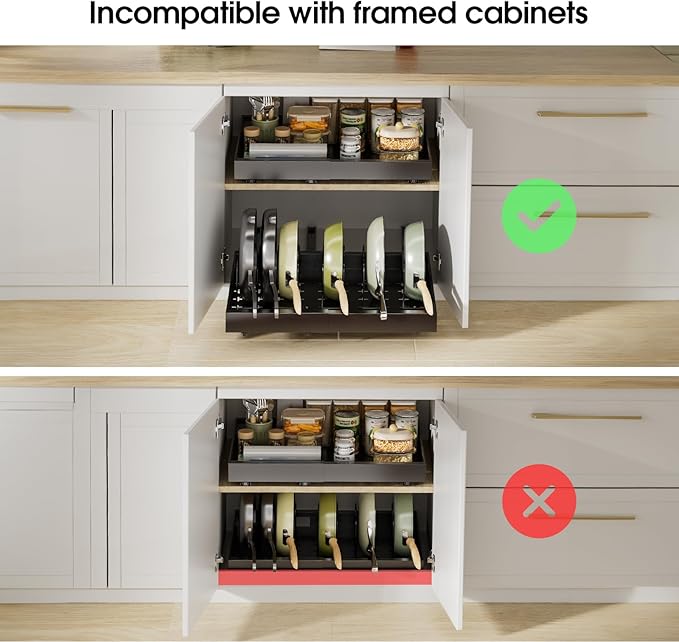 Delamu 16" Deep Pull Out Cabinet Organizer with 6 Dividers, Expandable (11.7 "-20" W) Pull Out Drawers for Cabinets, Cabinet Trays Pull Out for Cabinets in Kitchen, Pantry or Bathroom, Black, 2 Pack