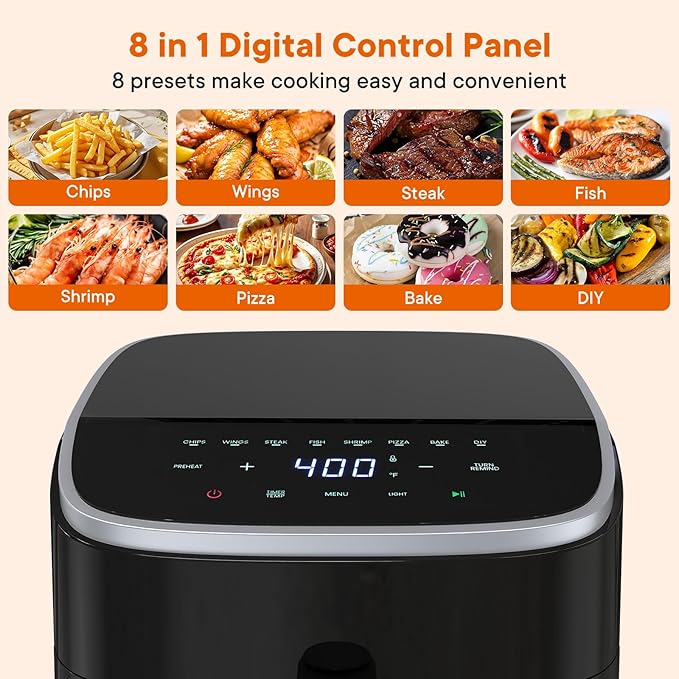 OLIXIS 4QT Air Fryer with Visible Window, 1500W Digital Touchscreen Air Fryer with 8 Presets, Auto Shut Off & Nonstick Dishwasher Safe Basket, 60-Min Timer, Max 400°F, Black