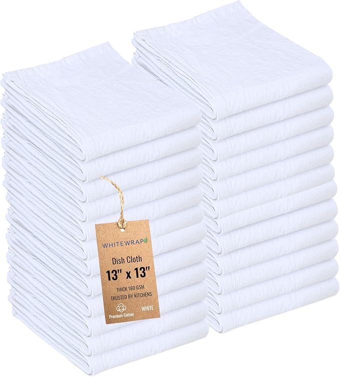Flour Sack Kitchen Towels |Cotton Blank Towel | Tea Towel Crafting Embroidery for Easter |Flat Thick Absorbent Quick Dry | Baking Bread Proofing Linen Cover,Washable Set of 25, 13 x 13 Inch,White