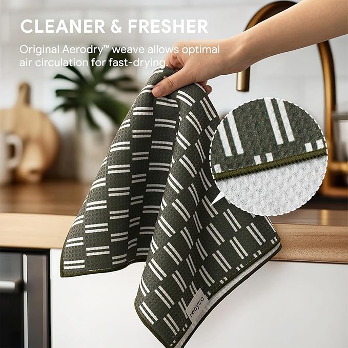 RECYCO Waffle Kitchen Towel Set of 2 - Quick Dry Microfiber Sustainable Dish Towels - Ultra Absorbent Reusable Cleaning Tea Towels - Lightweight Hand Towels,16”x 28”, Natural Rhythm