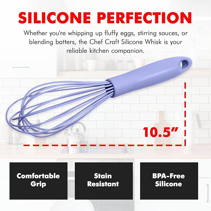 Chef Craft Premium Silicone Wire Cooking Whisk, 10.5 inch, Pastel Blue