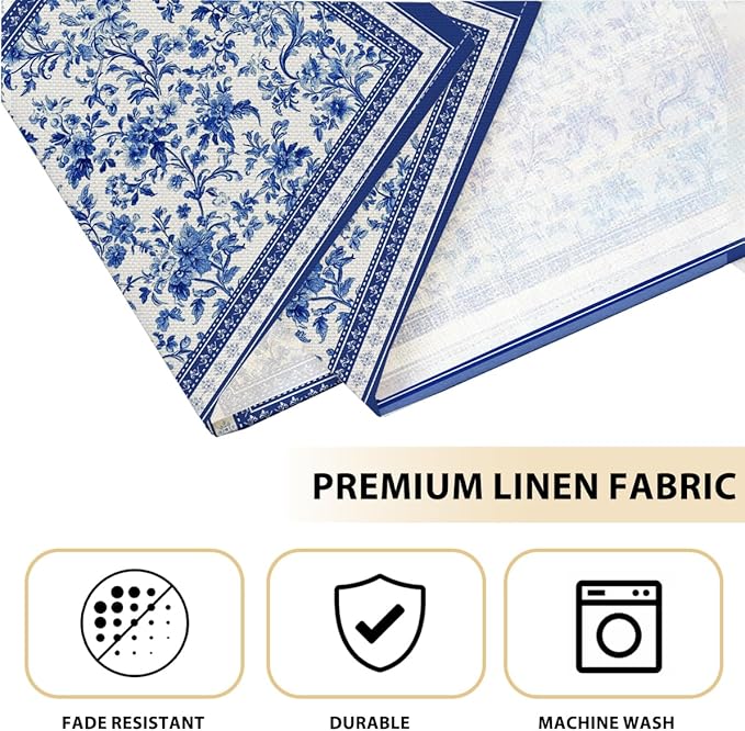 Blue Floral Branches linen Placemats Set of 4, 12 x 18 Inch Chinoiserie Table Mats Washable Non-Slip Heat Resistant Linen Fabric Rectangle Place Mats for Indoor Outdoor Party Kitchen Dining Home Decor
