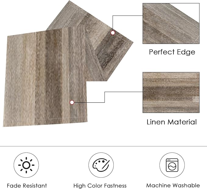 ArtSocket Farmhouse Table Runner and Placemats Set of 6, Abstract Brown Grey Painting Art Dining Decor for Daily Use(1 Table Runner 72 inches Long and 6 Placemats)