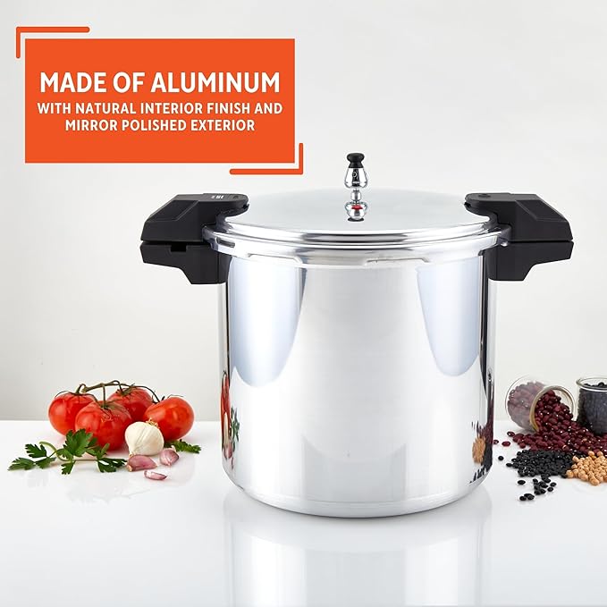 IMUSA USA A417-80808 22Qt Jumbo Stovetop Pressure Cooker with Regulator and Side Handles, Silver