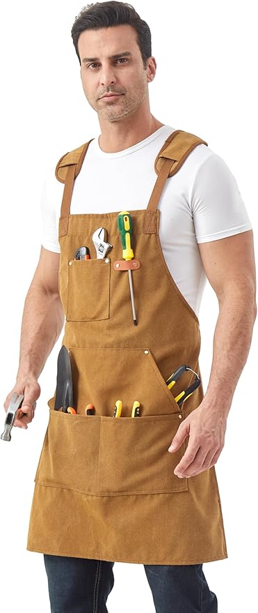 Nanxson Canvas Work Apron, Heavy Duty Carpenter Welding Apron with Wide Braces, Ideal for Gardening and Carpenters