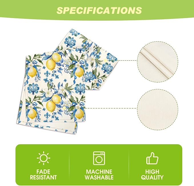 Artoid Mode Blue Lemon Iris Summer Table Runner, Seasonal Spring Kitchen Dining Table Decor for Home Party Decor 13x48 Inch