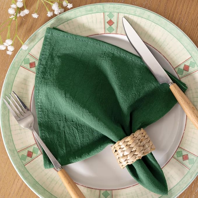 MLMC 4 Pack Emerald Green Cloth Napkins Rustic Washable Cotton Linen Napkins Set of 4 17"x17" Reusable Dinner Napkins Cloth for Wedding Baby Shower Party Decor Use