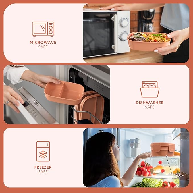 HOMETALL Bento Box Adult Lunch Box,3 Stackable Bento Lunch Containers for Adults/Kids, Modern Minimalist Design Bento Box with Utensil Set, Leak-Proof Lunchbox for Dining Out, Work, Picnic, School