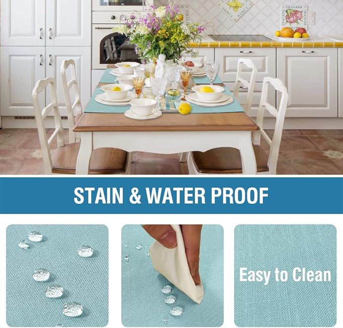 H.VERSAILTEX Linen Placemats Set of 4 Premium Solid Table Placemats for Dining Table Spill-Proof Waterproof Table Mats Heat-Resistant Kitchen Table Mats Washable, 12x18 inches, Aqua