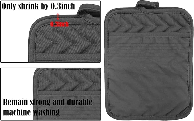 Oven Pot Holder with Pocket Cotton Heat Resistant Coaster Potholder Kitchen Hot Pad Oven Mitts for Cooking Square 7"x9"Set of 5 (Grey)