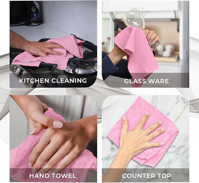 Avalon Towels Cotton Washcloths 24-Pack – 12 x 12 Inch Pink Super Soft & Absorbent Ring-Spun Cotton Wash Cloths for Face, Bath, Spa, Gym, Hotel & Cleaning