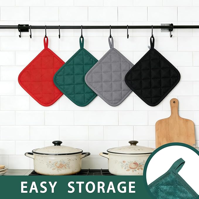 4 Pack Pot Holders for Kitchen Clearance Oven Potholders Sets for Kitchens Hot Pads for Kitchen Countertops Heat Resistant Dark Green