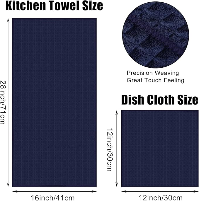 Homaxy Microfiber Waffle Weave Kitchen Towels Set, 16 x 28 Inch and 12 x 12 Inch Ultra Absorbent and Solid Color Dish Towels, 12 Pack, Navy Blue
