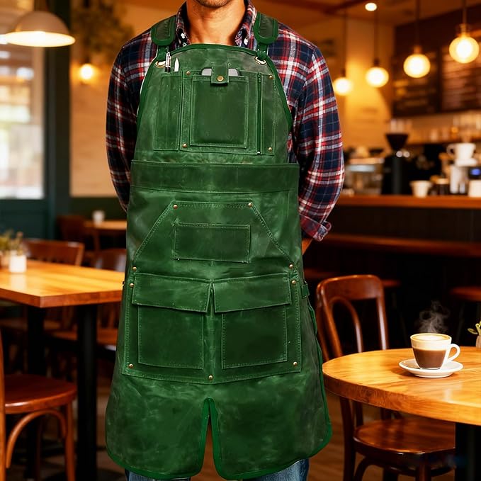 20-Pocket Heavy-Duty Waxed Canvas Work Apron – Fully Adjustable, Vintage Style Tool Organizer