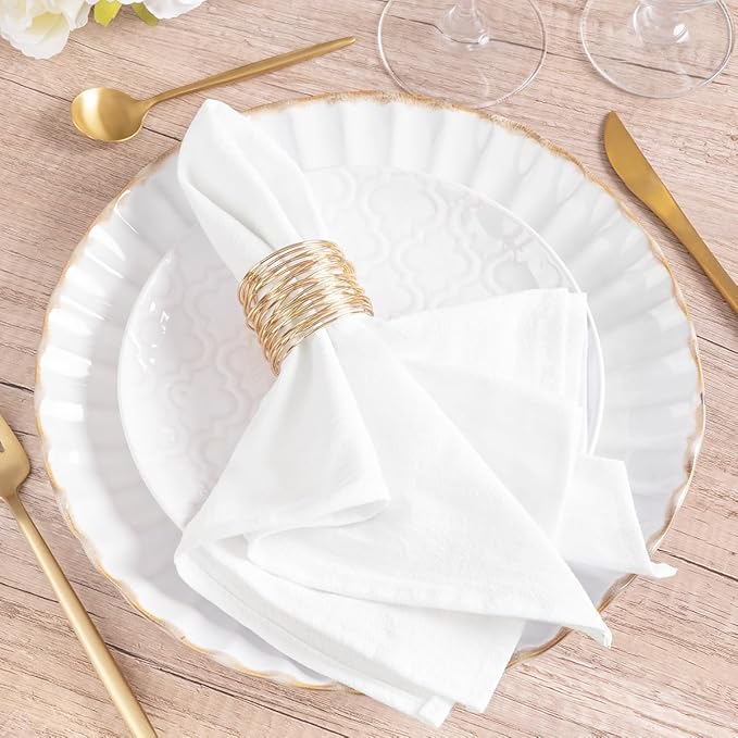 MLMW White Cloth Napkins Set of 6 Spring Easter Cotton Linen Napkins Cloth Bulk Washable Dinner Napkins 16"×16" for Wedding Party Baby Bridal Shower Birthday Table Decor