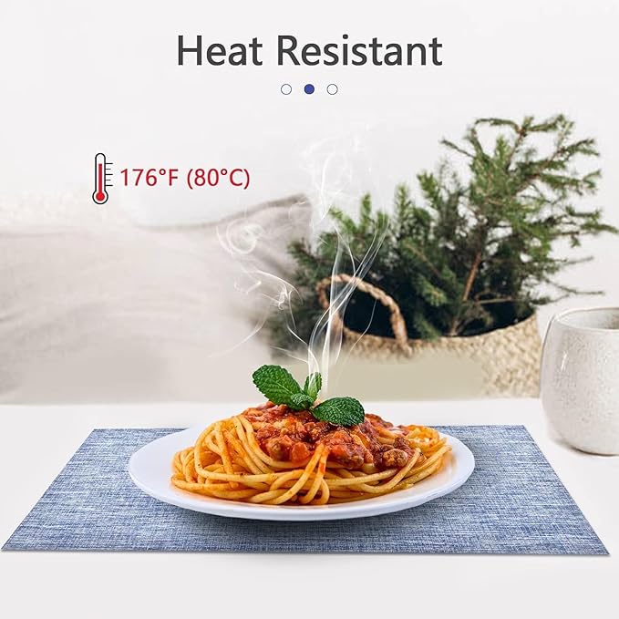 DACHUI Placemats Set of 4, Linen Look Woven Place Mats, Water Resistant, Heat Resistant, Washable, Durable Table Mats (Blue)