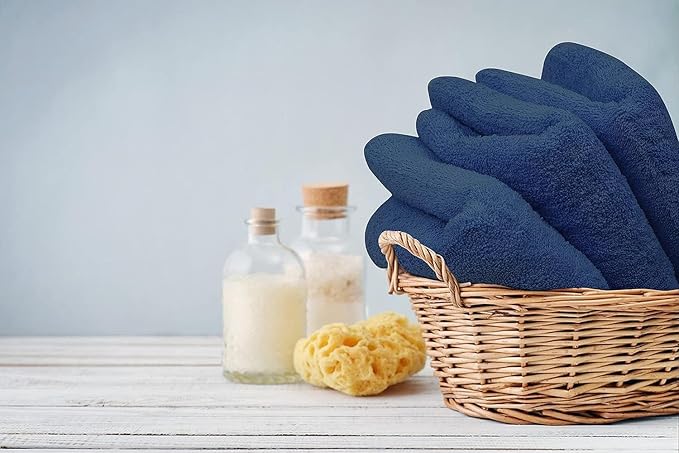 Premium Hand Towels Pack of 6 (16" x 30”) 100% Combed Ring Spun Cotton | Highly Absorbent Hand Towels Set | Ultra Soft for Home, Gym & Spa (Sky/Navy)