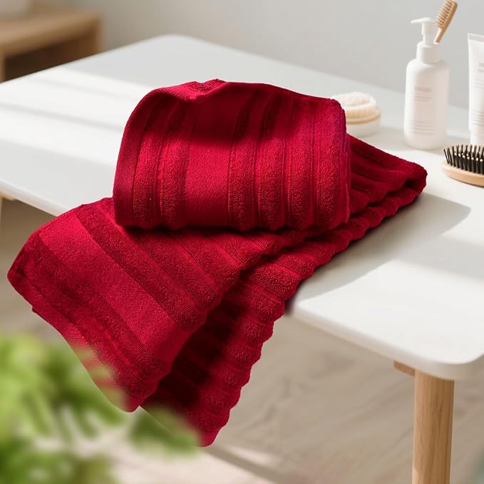 Jacquotha Red Hand Towels for Bathroom Ribbed - Set of 2, Decorative Cotton Textured Towels, 13x29 Inches