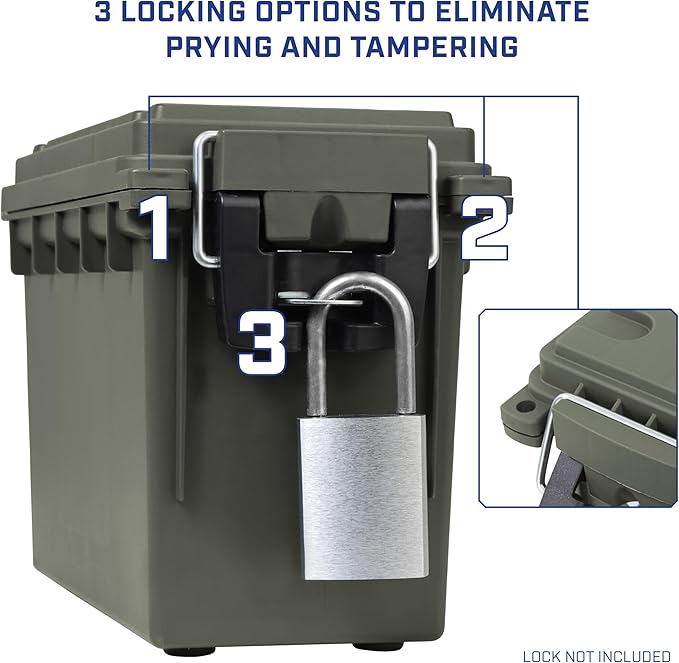Sheffield 12757 4-Pack Ammo Storage Box, Stackable .30 Cal Field Boxes, Water and Dust Resistant, Lockable Storage Box with Handle, Secures Hunting Gear, Supplies, and Bullets, Made in USA, Green
