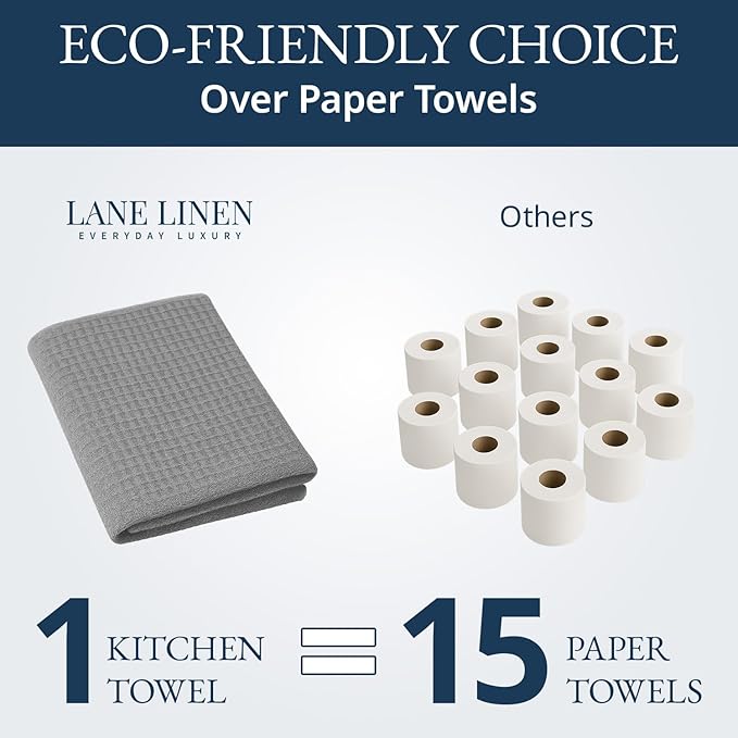 LANE LINEN Cotton Kitchen Towels and Dish Cloths Set, 6-Pack – Absorbent, Quick-Drying Dish Towel, 18" x 28", Soft, Premium Hand and Tea Towels - Grey