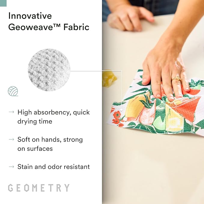 GEOMETRY Dishcloth – Spring & Summer Collection – Quick-Dry, Ultra-Absorbent, Reusable Microfiber Kitchen Towels for Drying & Cleaning - Summer Refreshments - 3 Pack