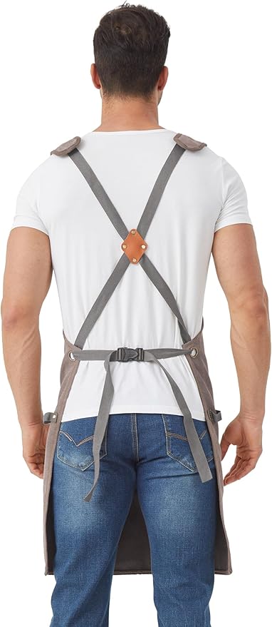 Nanxson Woodworking Apron for Men,Canvas Work Tool Apron Cross Back with Multi-Pockets Waterproof for Carpenter Woodworker
