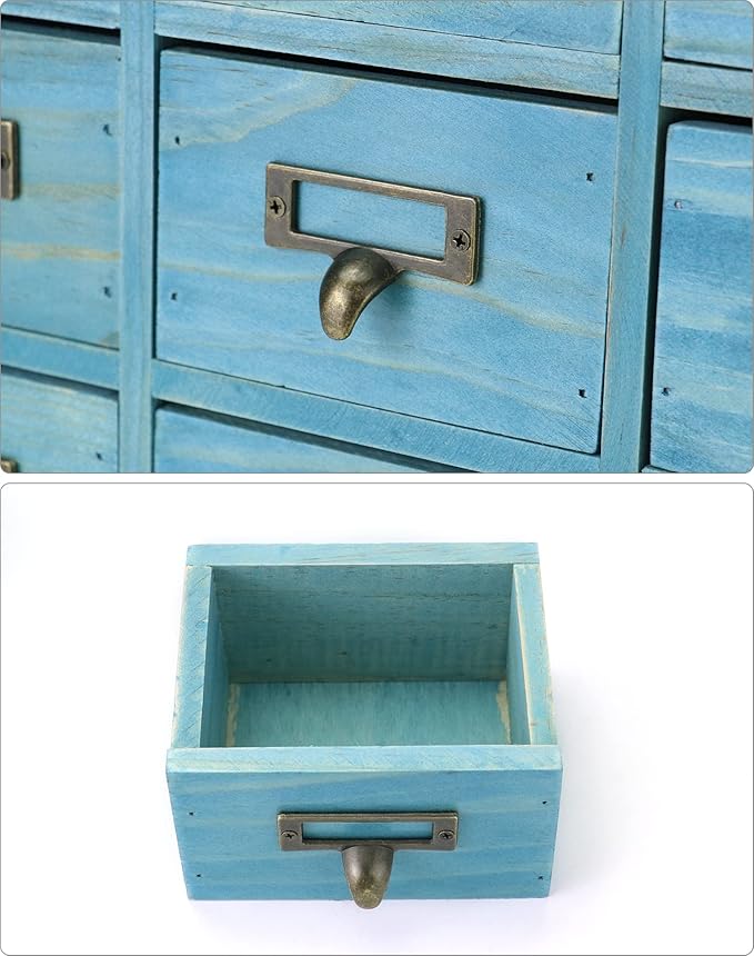 QWORK Desk Drawer Organizer, Wooden Vintage Apothecary Cabinet with 9 Drawers, Home Office & Tea & Dresser Bedroom Organization and Storage, Traditional Apothecary Cabinet, Blue
