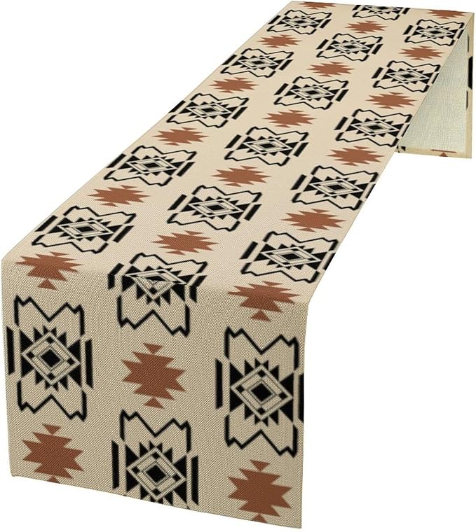 Western Aztec Table Runner Vintage Boho Pattern Geometric Art Printed Runner for Home Kitchen Dining Table Living Room Decor Fabric 1 Panel W13xL36in