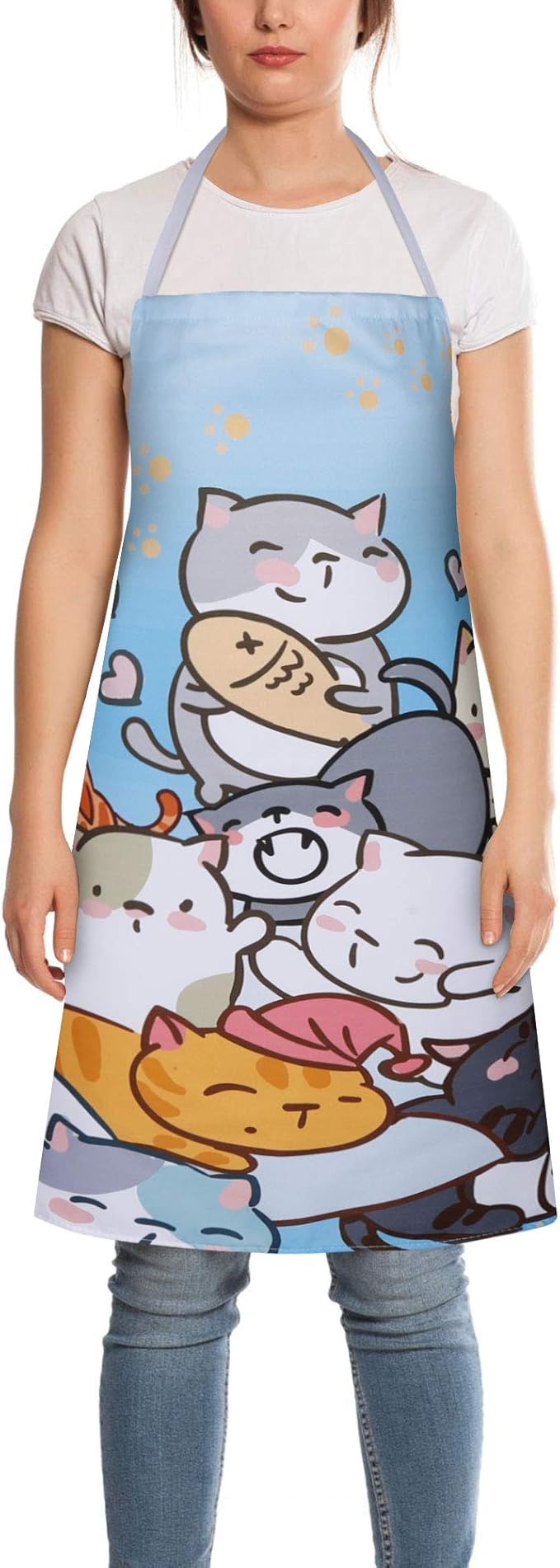 RosieLily Cat Apron for Women Cute Apron Anime Apron Funny Apron Kitchen Apron for Cooking Baking Gardening Grilling BBQ Kawaii Apron for Teens Blue Apron Cat Lover Gifts for Women