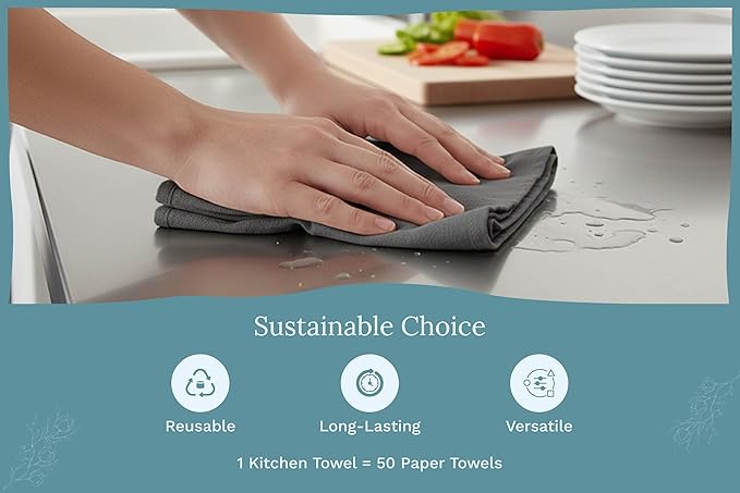 Organic Cotton Gray Tea Towels - 10 Pack, 27"x27", 100% Cotton Gray Flour Sack Towels for Kitchen and Baking Use - Durable, Absorbent and Customizable Dish Towels (10 Pack)